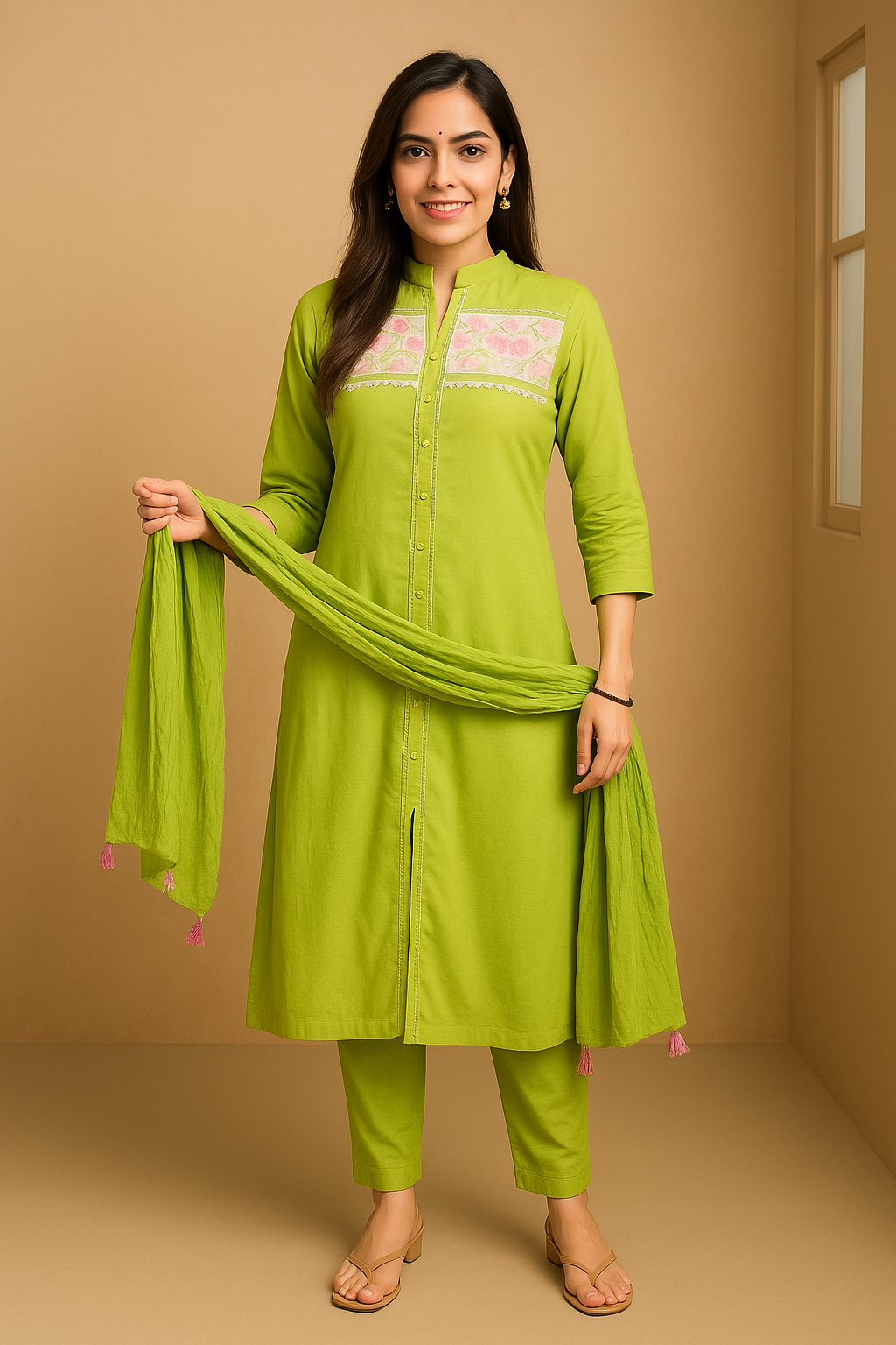 Green Cotton Cross Stitch Dress - AZZLIAS WARDROBE